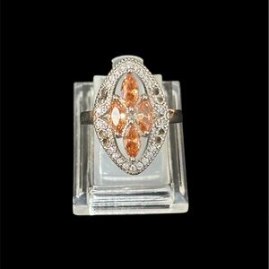Elegant Silver and Orange Gemstone CZ Ring